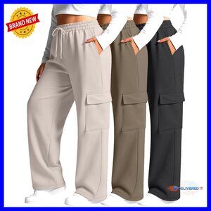 Plus Size Cargo Sweatpants 3 Pack Wide Leg Drawstring Casual Athletic